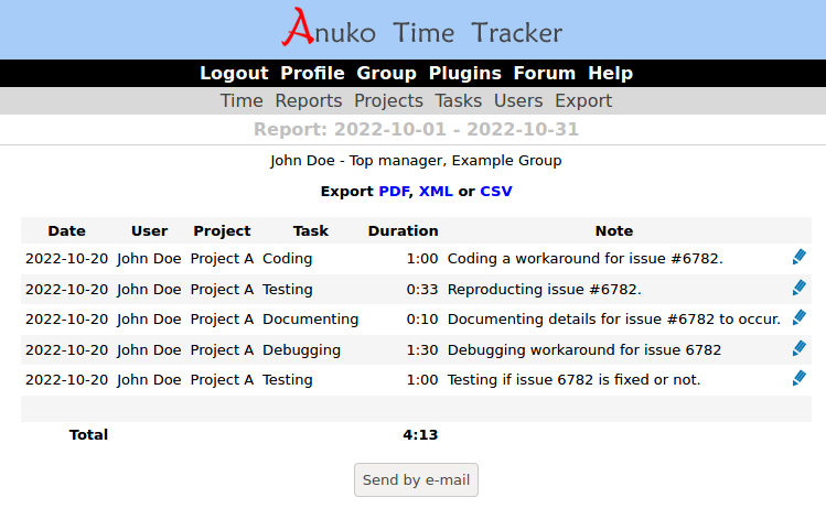 Report filtered by note content