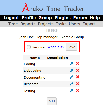 Required checkbox for Tasks