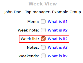 Week list config option defines whether or not to show a list of time entries on the bottom of week view