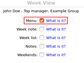 Week menu option on the Week plugin configuration page