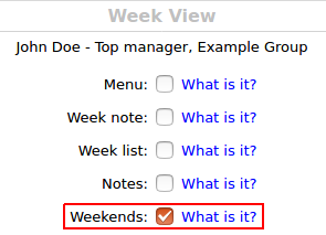 Weekends configuration option for Week view in Time Tracker