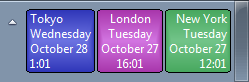 World Clock example with left, center, and right text-alignment
