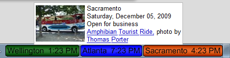 Wellington, Atlanta, and Sacramento clocks in Windows 7 taskbar