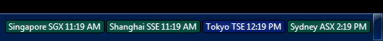 SGX, SSE, TSE, and ASX clocks in Windows 7 taskbar