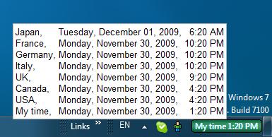 Clocks for G7 countries in tooltip in Windows