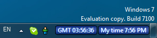 UTC / Zulu clock in 24-hour format with seconds in Windows 7 taskbar