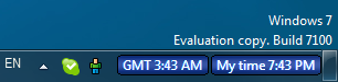 UTC / Zulu clock and local time in default time format in Windows 7 taskbar