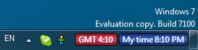 Red UTC / GMT / Zulu clock and local system time in Windows 7 taskbar
