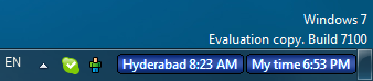 Hyderabad clock and local system time  in Windows 7 taskbar