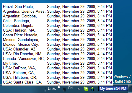 Intel locations clocks in North and South Americas in World Clock tooltip