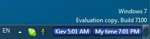 Kiev clock and local system time  in Windows 7 taskbar