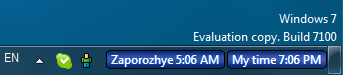 Zaporozhye clock and local system time  in Windows 7 taskbar