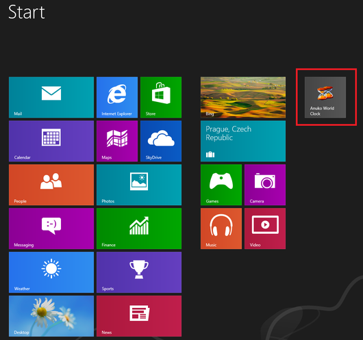 Click Anuko World Clock icon on Windows 8 Start screen to launch it