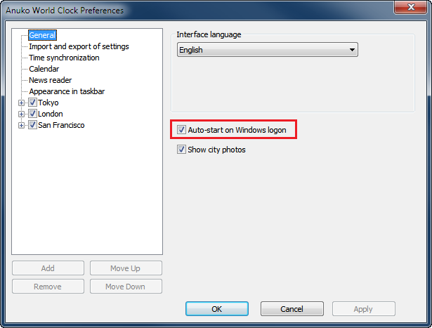 World Clock Preferences - control automatic start of World Clock